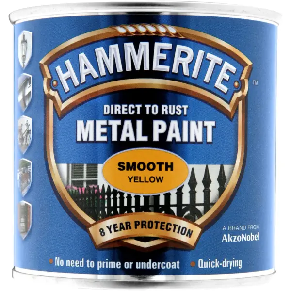 Hammerite Direct To Rust Metal Paint Smooth Yellow 250ml