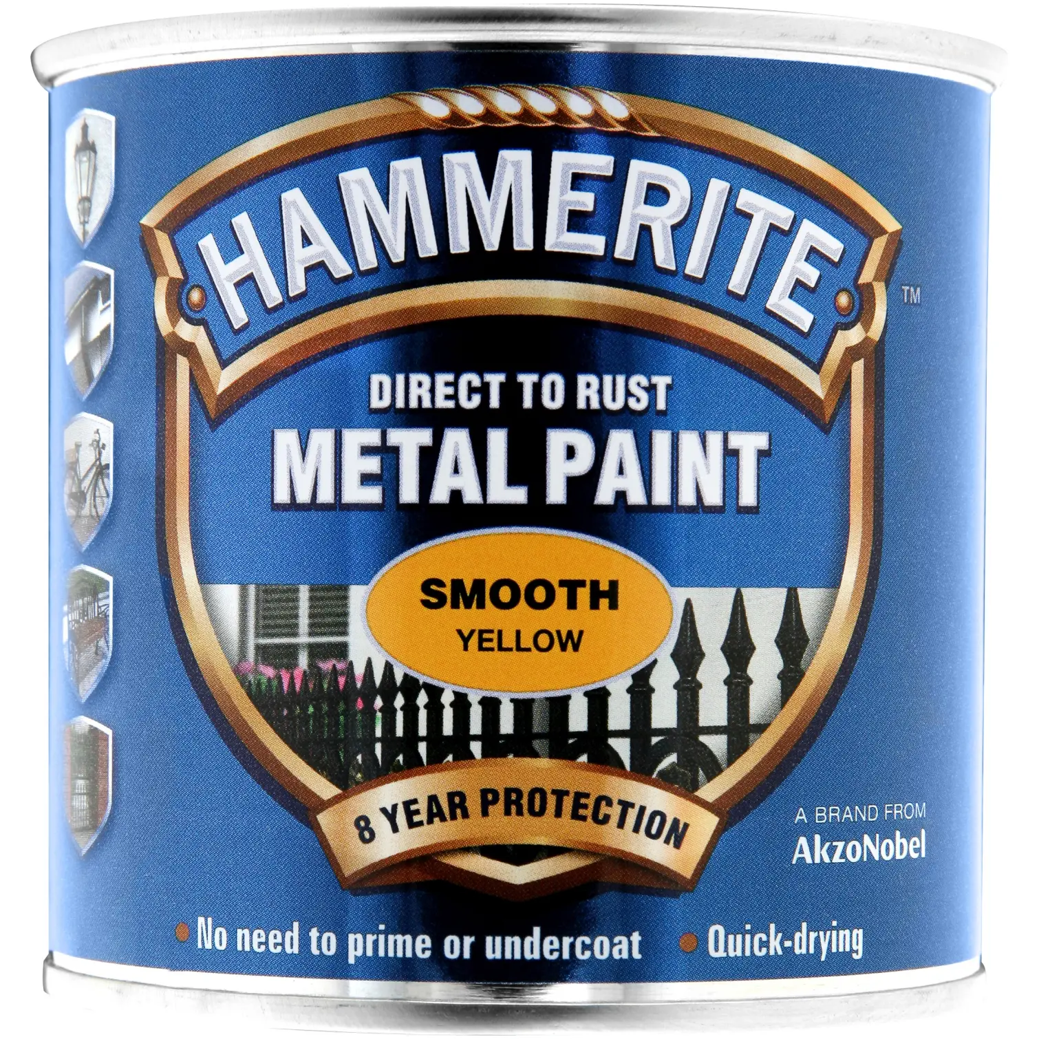 CUP0278 Hammerite Direct To Rust Metal Paint Smooth Yellow 250ml