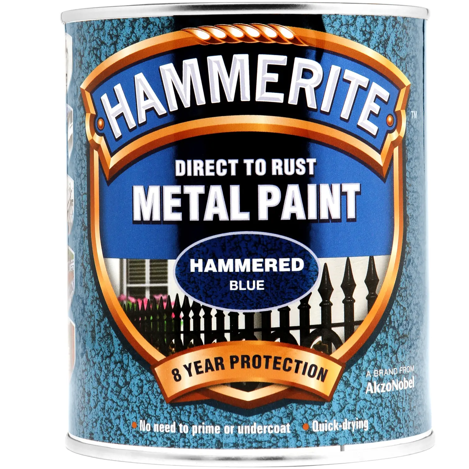 CUP0280 Hammerite Direct To Rust Metal Paint Hammered Blue 750ml
