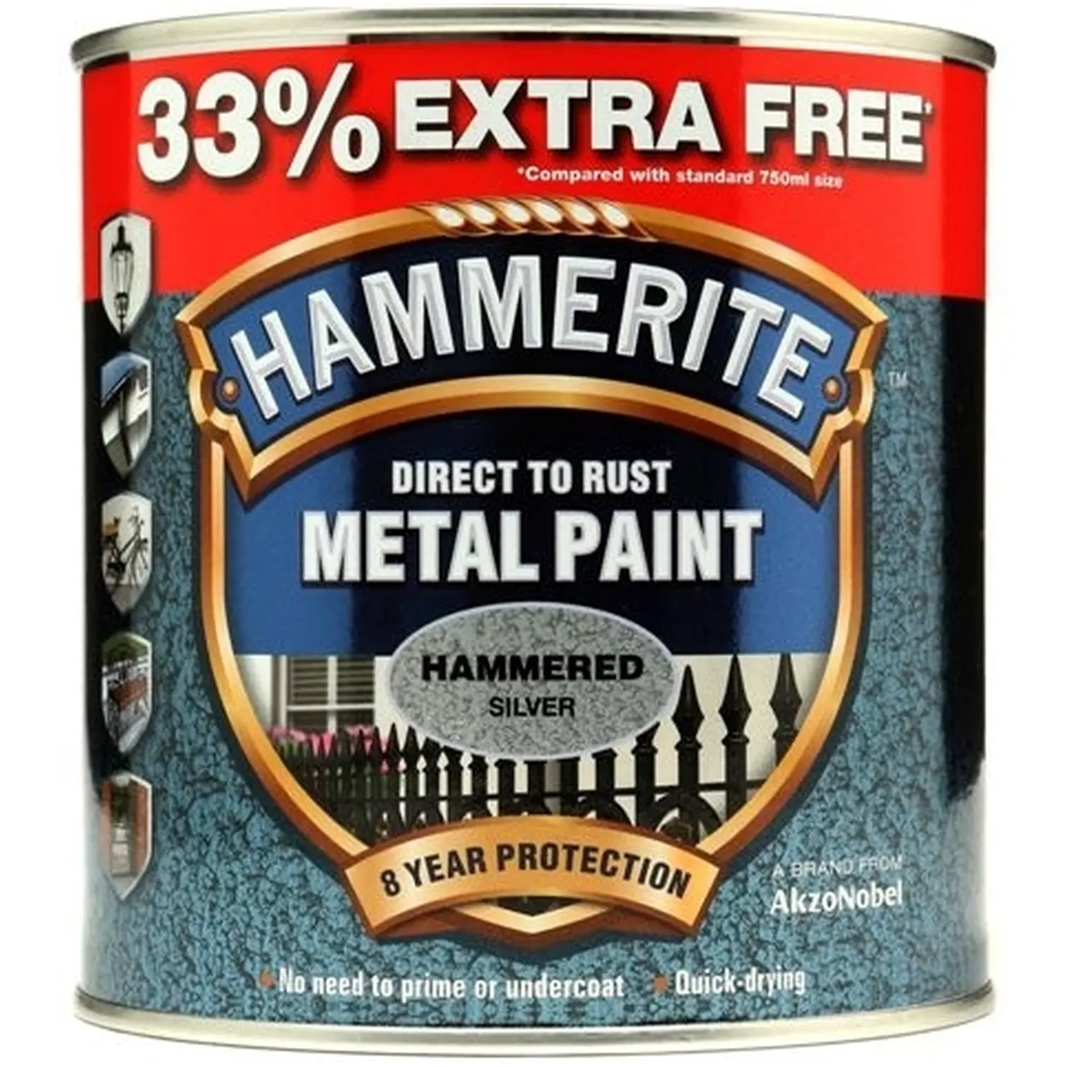 Hammerite Direct to Rust Metal Paint Hammered Silver 1Ltr