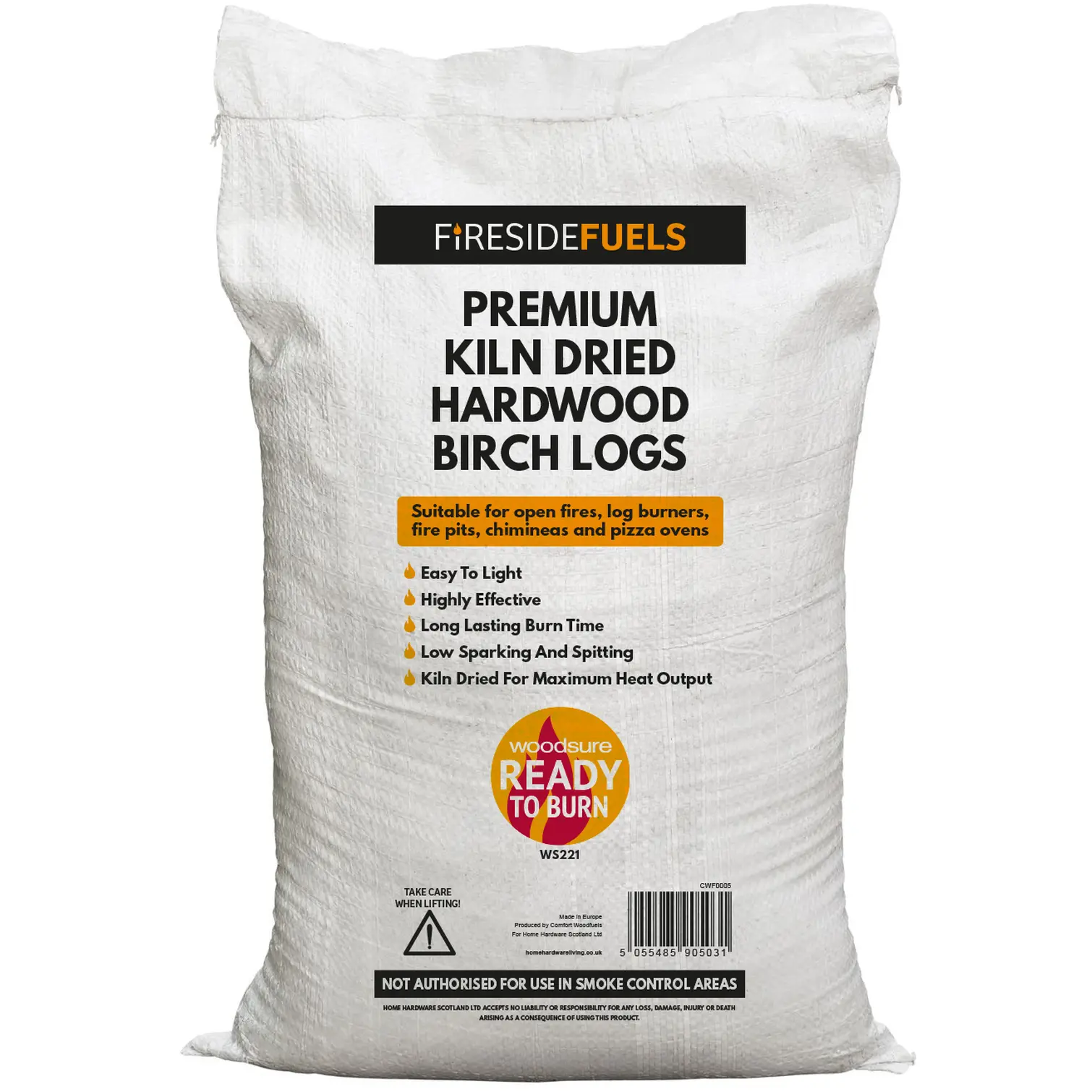 CWF0005 Fireside Fuels Premium Kiln Dried Birch Hardwood Logs Large Bag