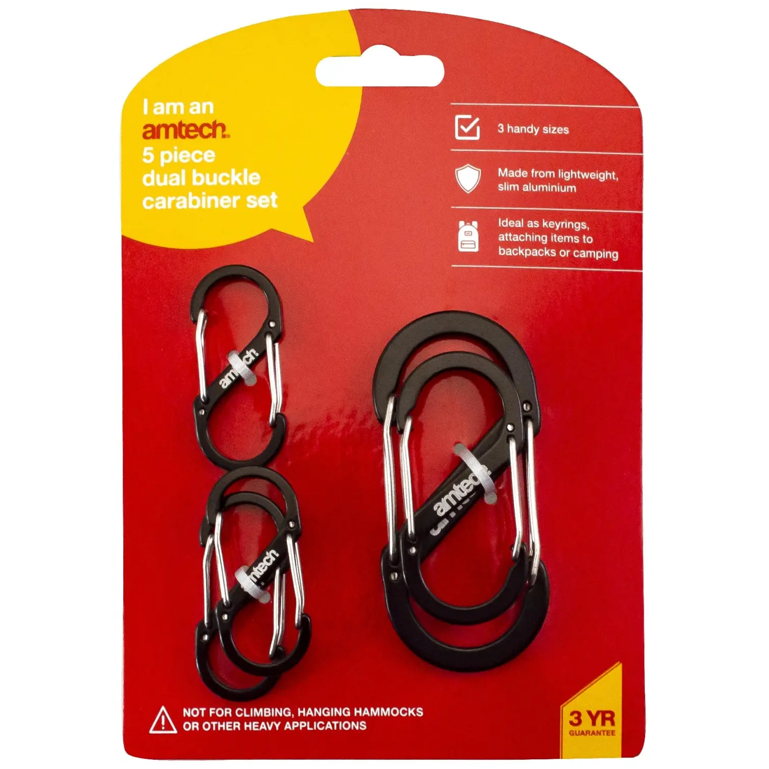 Am-Tech 5 Piece Dual Carabiner Set