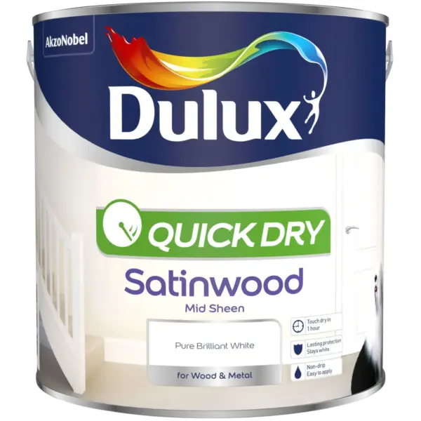 Dulux Quick Dry Satinwood Pure Brilliant White 2.5L