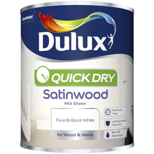 Dulux Quick Dry Satinwood Pure Brilliant White 750ml