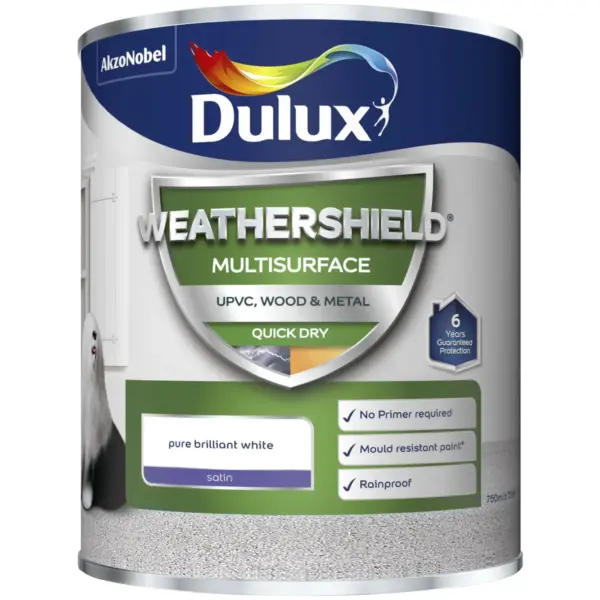 Dulux Weathershield Multi Surface Paint Pure Brilliant White 750ml
