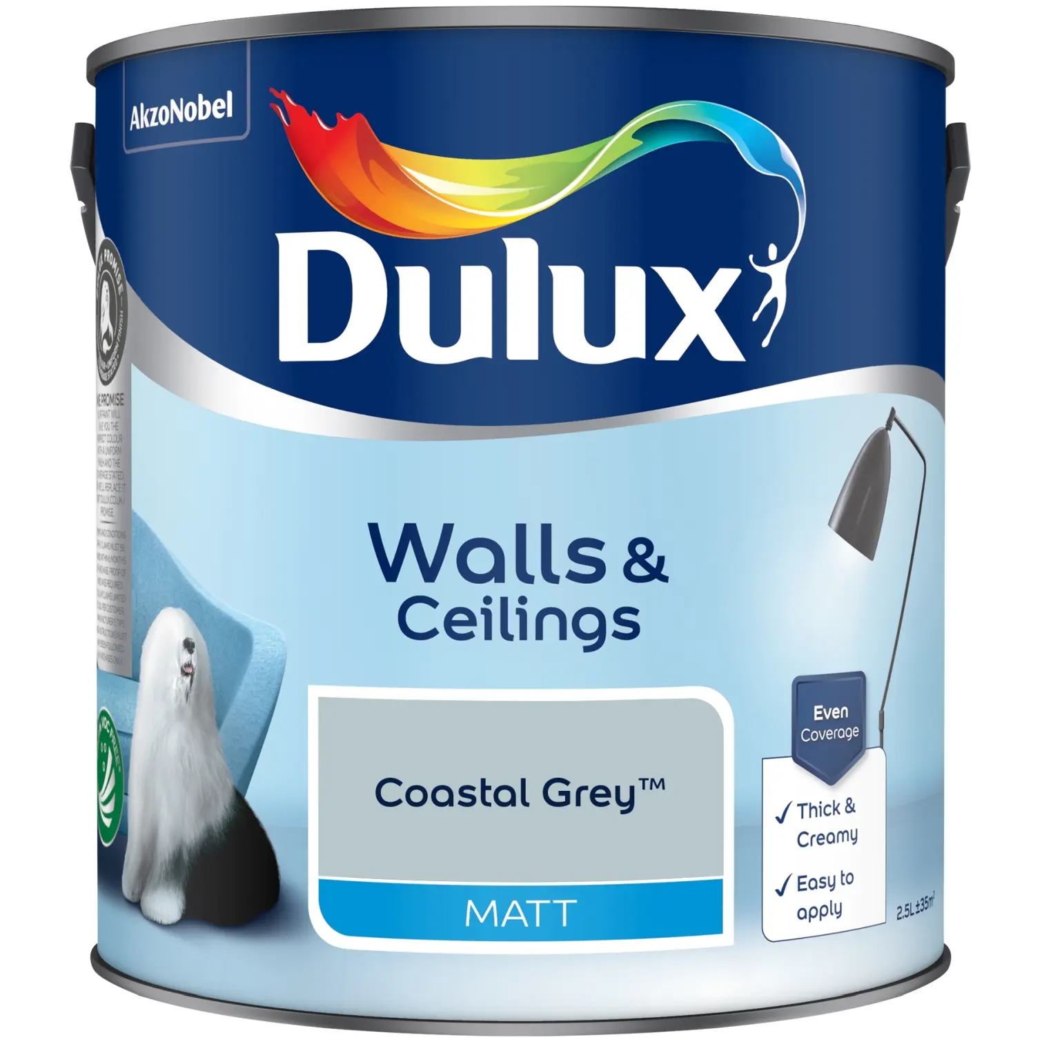 2.5L Dulux Matt Coastal Grey matt emulsion paint for living room walls UK