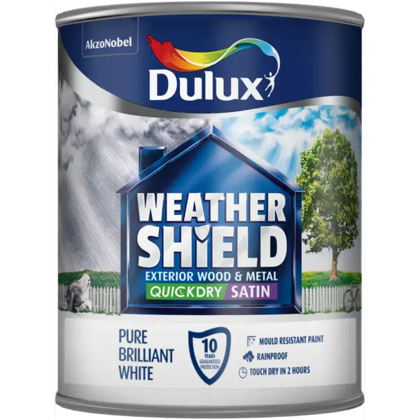 Dulux Quick Dry Weathershield Satin Pure Brilliant White 750ml