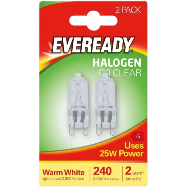 DUR0290 Eveready Halogen G9 Bulb 25W 240 Lumens Warm White Pack of 2