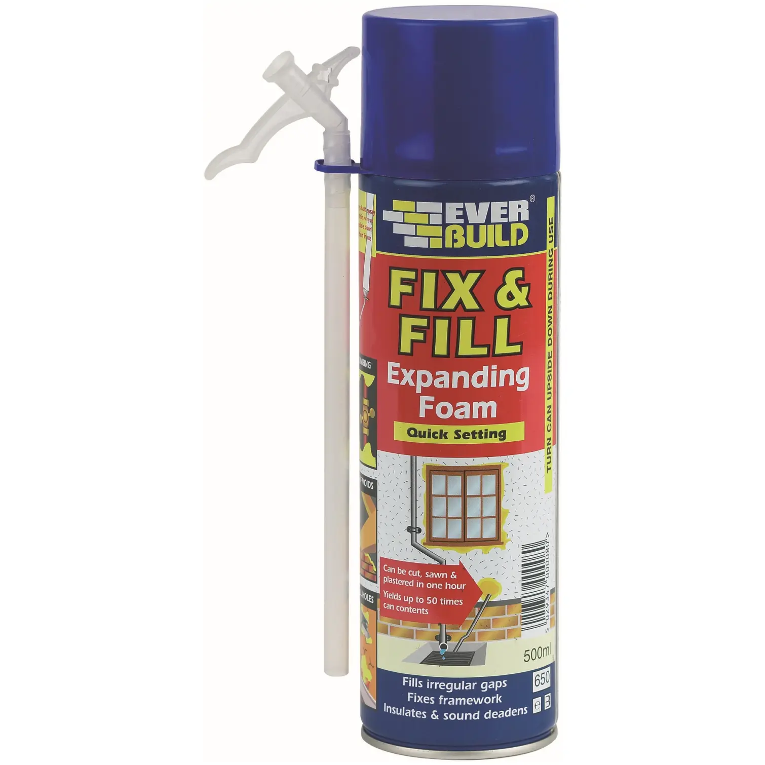 Everbuild 500ml Fill +Fix Expanding Foam expanding foam filler for gaps around pipes and frames