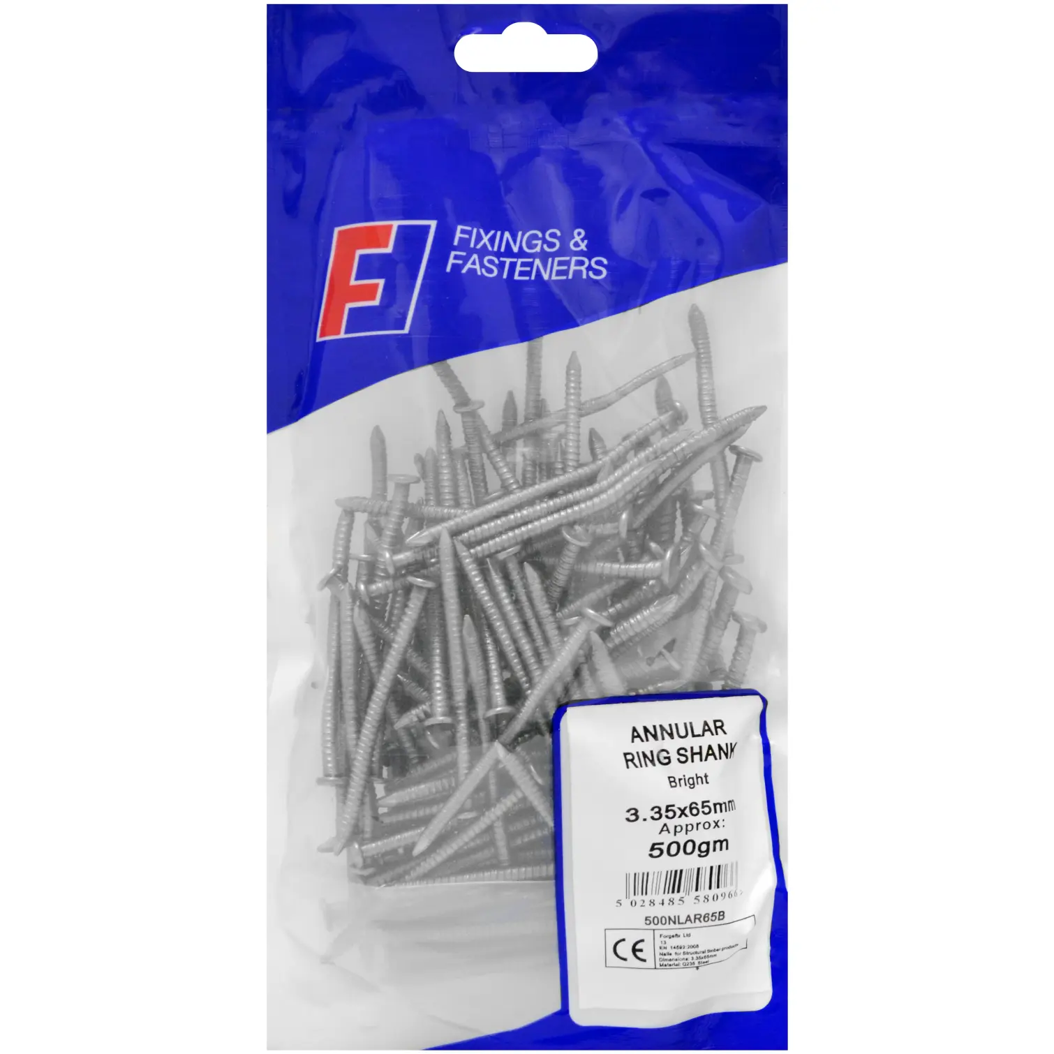 Forgefix Annular Ring Shank Nails 3.35x65mm 500g