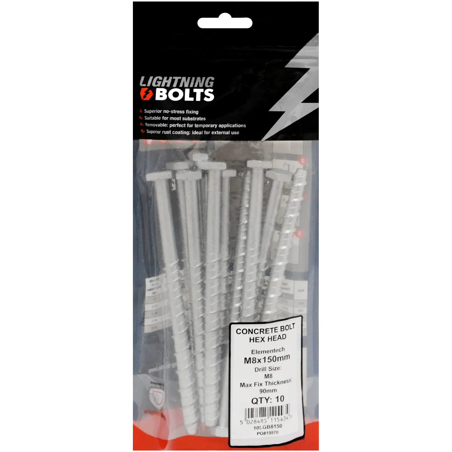 Forgefix pkt10 Lightning Bolt M8x150mm