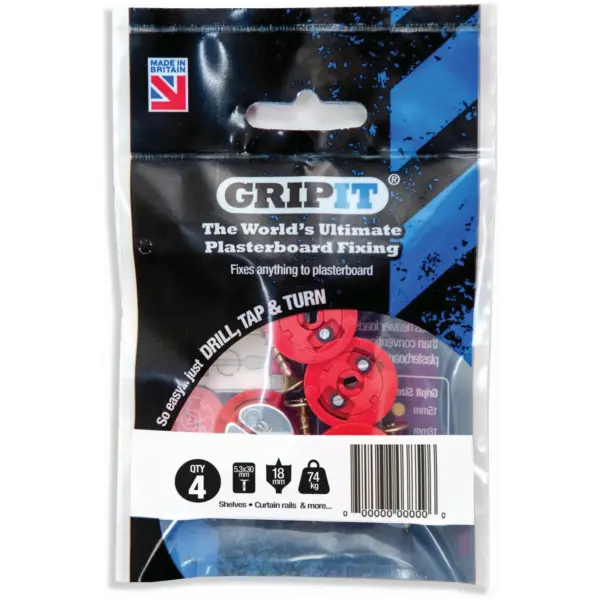GPT0004 Gripit Plasterboard Fixing 18mm Max 74kg Pack of 4