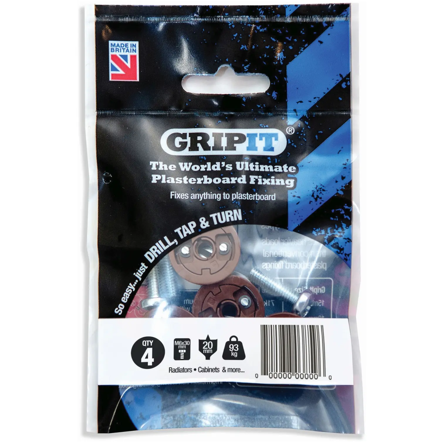 GPT0006 Gripit Plasterboard Fixing 20mm Max 93kg Pack of 4