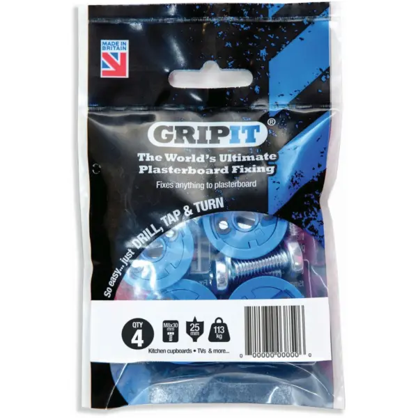 Gripit Plasterboard Fixing 25mm Max 113kg Pack of 4