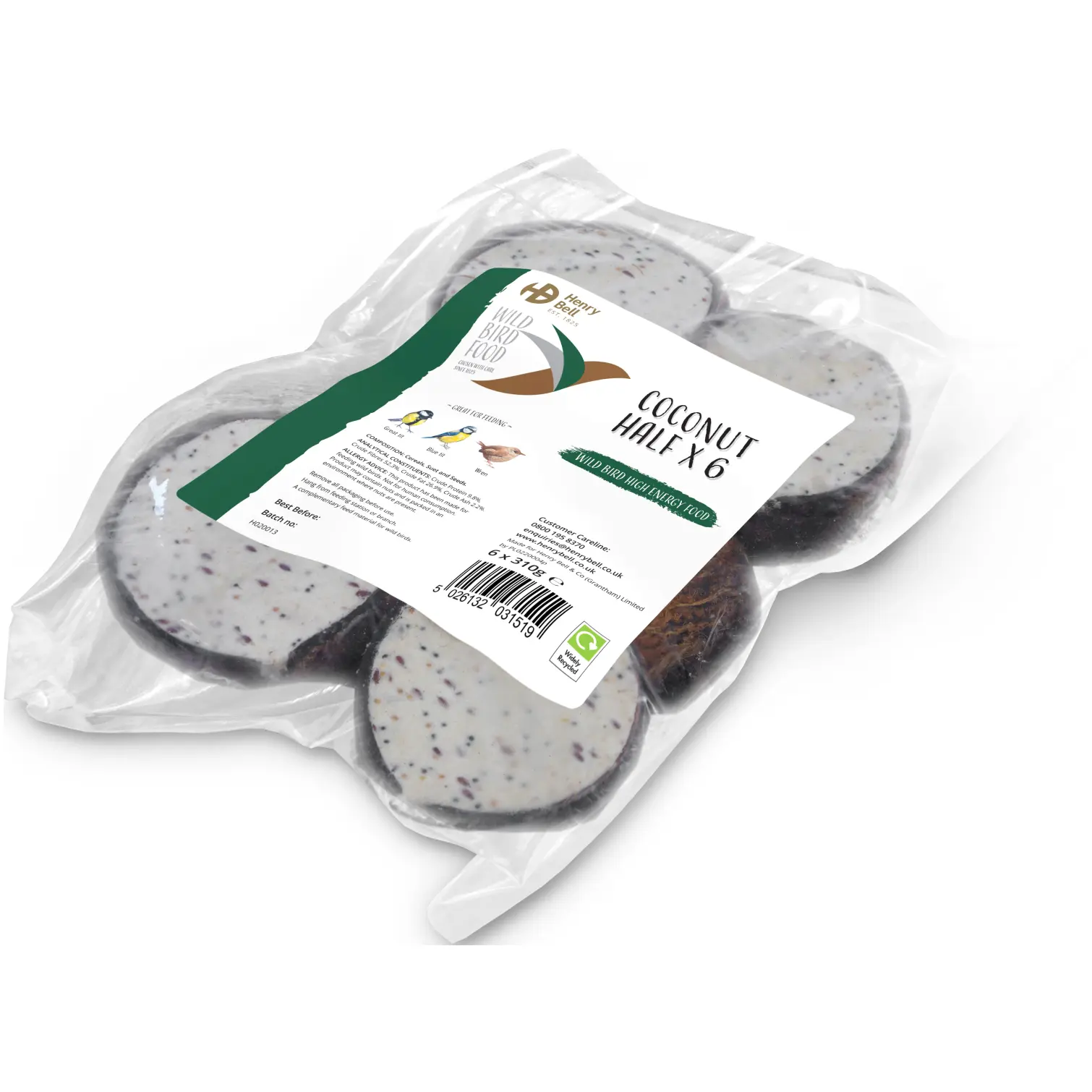 HEY0092 Henry Bell Suet Coconut Half Pack of 6
