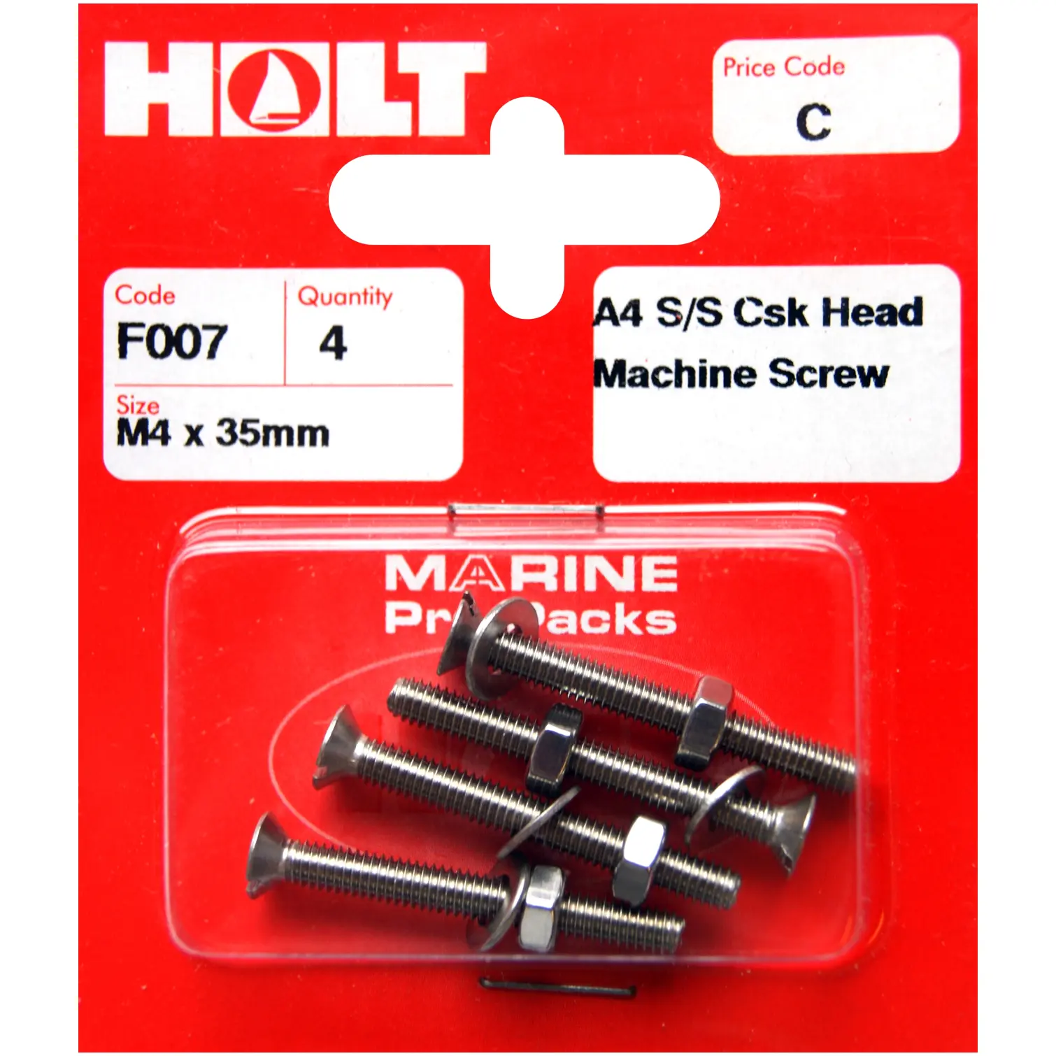 Holt S/Steel  CSK Head M/Screw M4 x 35mm Card of 4