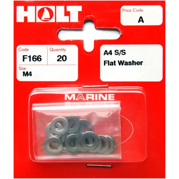 Holt S/Steel Flat Washer M4 Card of 20
