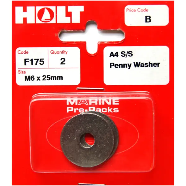 Holt S/Steel Penny Washer M6x25mm Card of 2