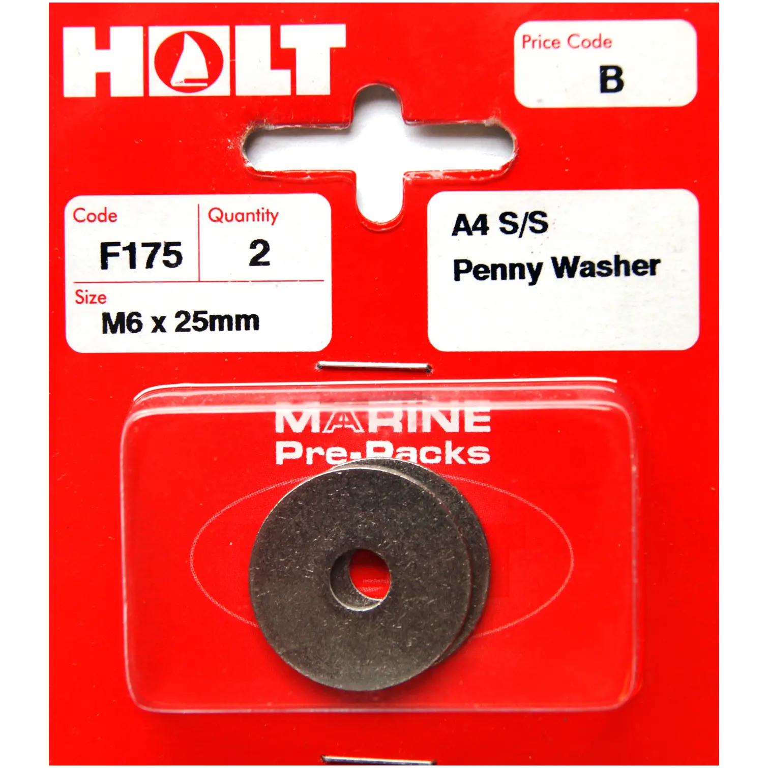 Holt S/Steel Penny Washer M6x25mm Card of 2