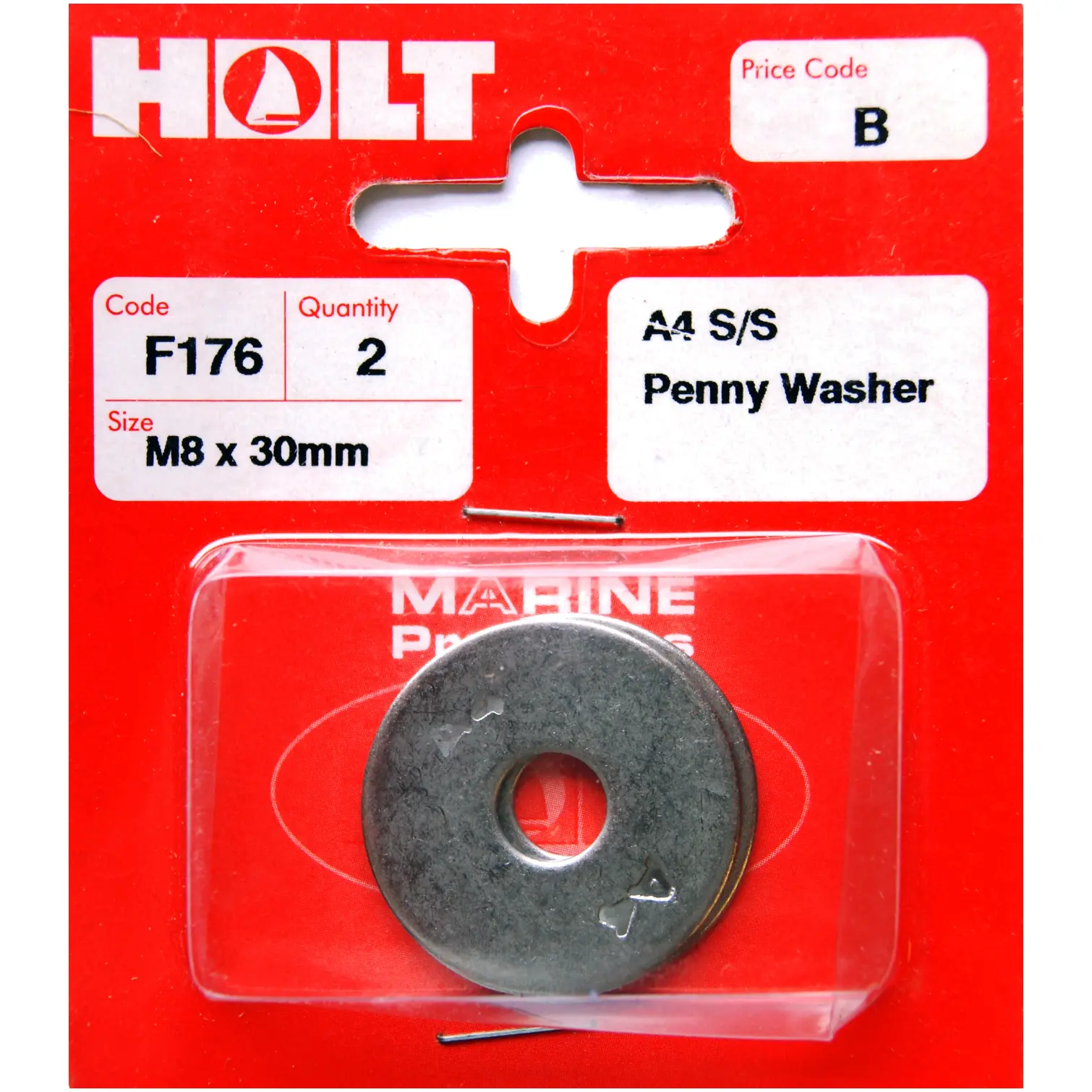 Holt S/Steel Penny Washer M8x30mm Card of 2