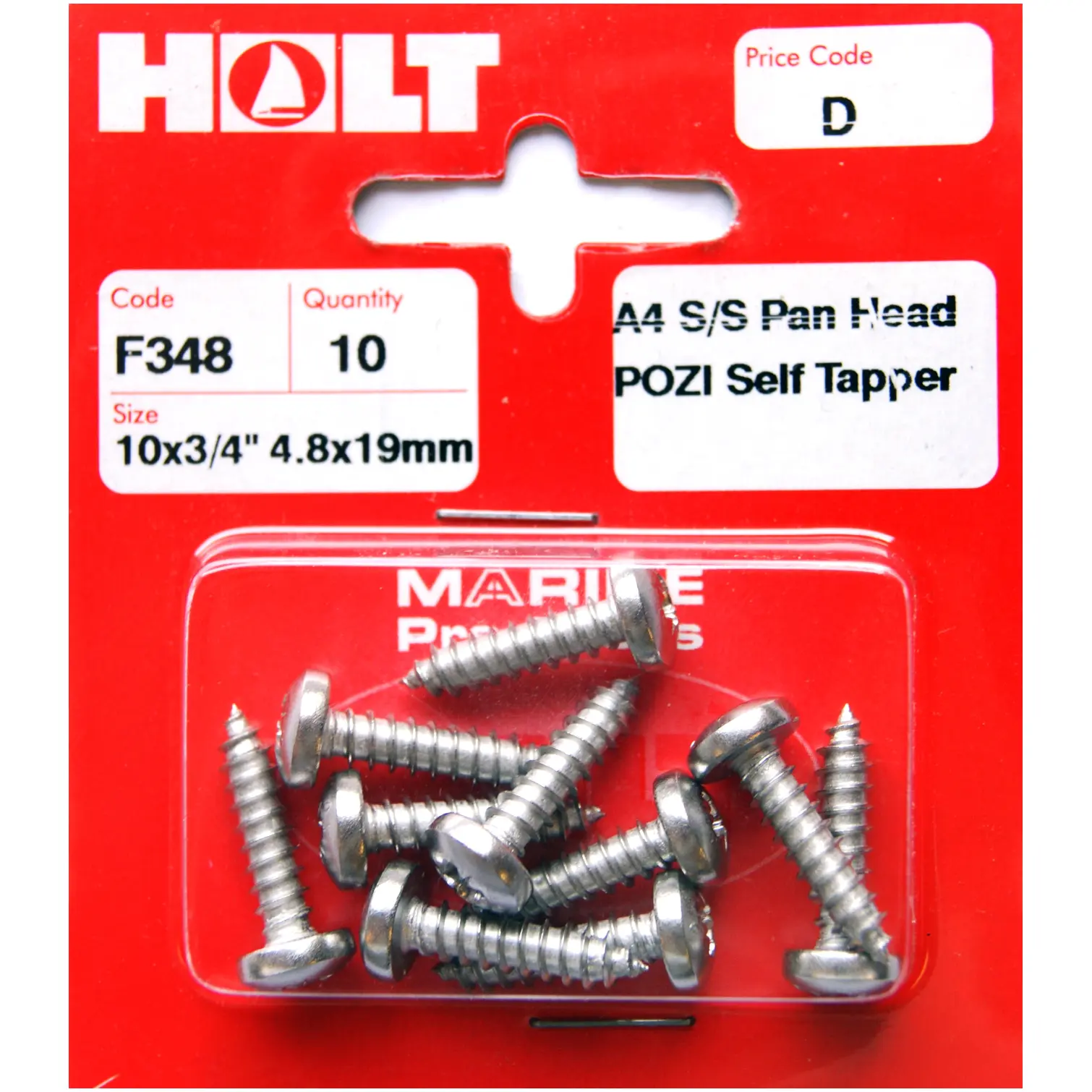 Holt S/Steel Pan Pozi Selftap 4.8x19mm