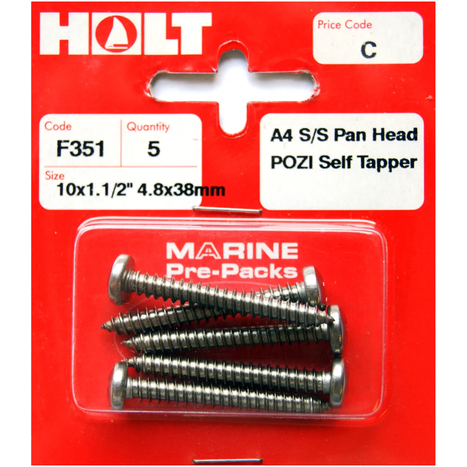 Holt S/Steel Pan Pozi Selftap 4.8x38mm