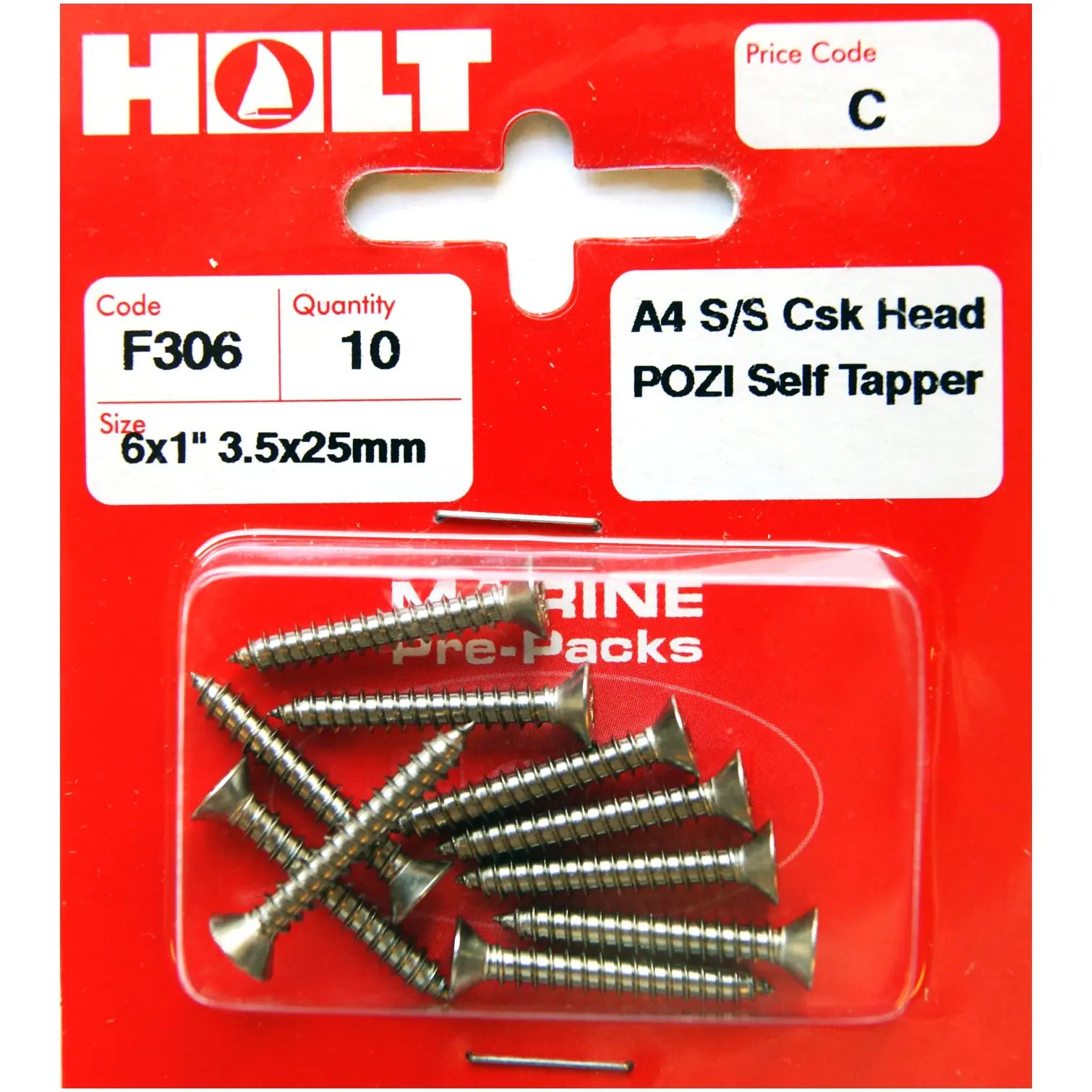 Holt S/SteelCSK Pozi Selftap 3.5x25mm Card of 10