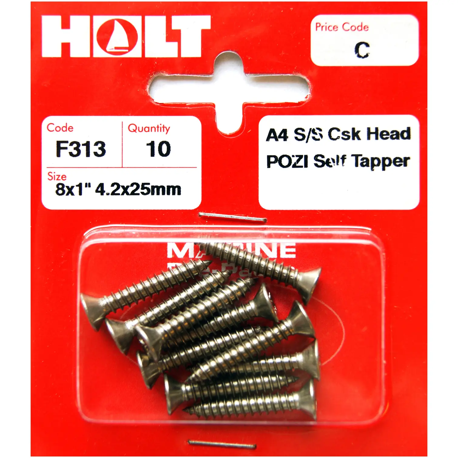 Holt S/Steel CSK Pozi Selftaper 4.2 x 25mm Card of 10