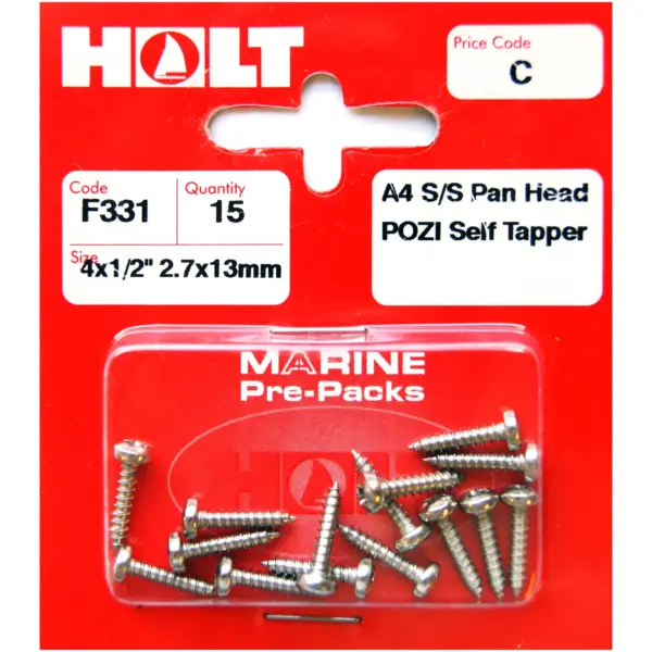 Holt S/Steel Pan Pozi Selftaper 2.7x13mm Card of 15