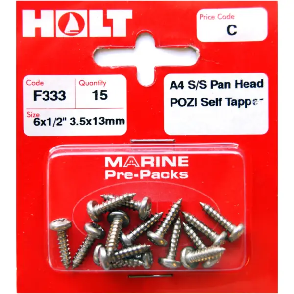 Holt S/Steel Pan Pozi Selftaper 3.5x13mm Card of 15