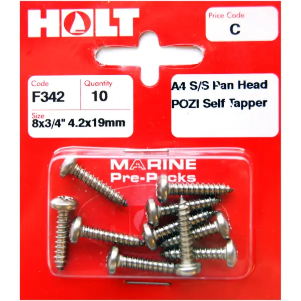 Holt S/Steel Pan Pozi Selftaper 4.2x19mm Card of 10