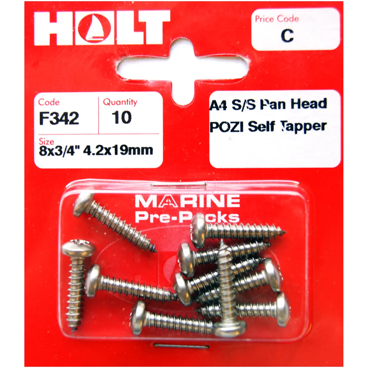 Holt S/Steel Pan Pozi Selftaper 4.2x19mm Card of 10