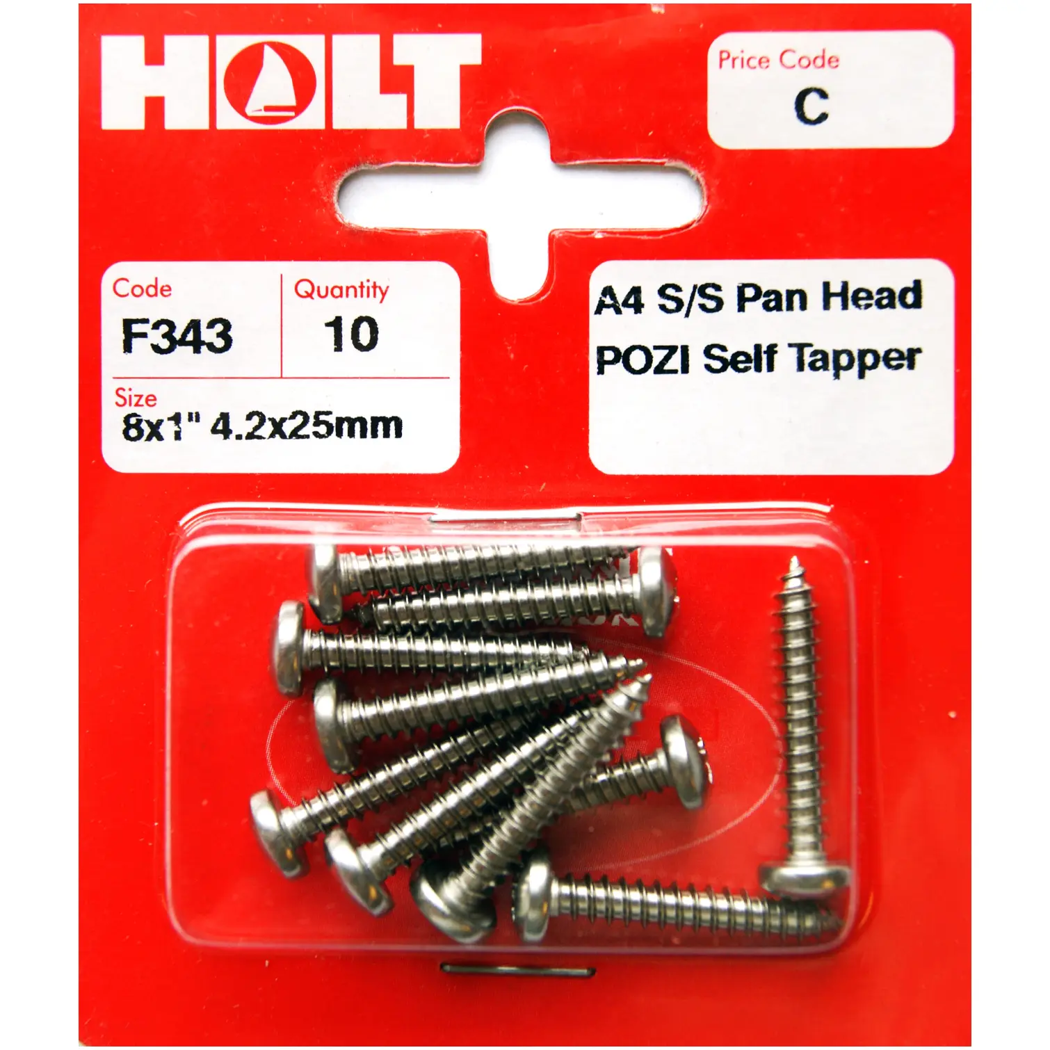 Holt S/Steel Pan Pozi Selftaper 4.2x25mm Card of 10