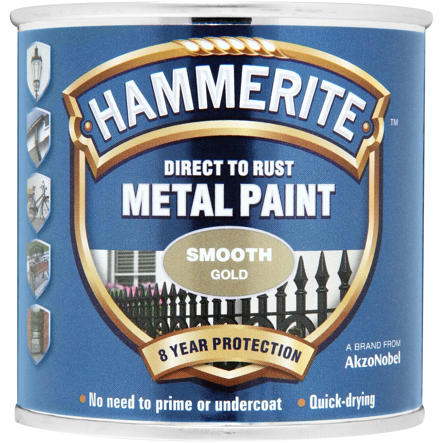 HUN0037 Hammerite Direct to Rust Metal Paint Smooth Gold 250ml