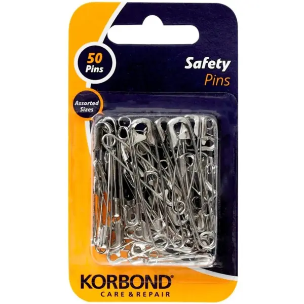 KORBOND Safety Pins Nickel Plated Pack of 50