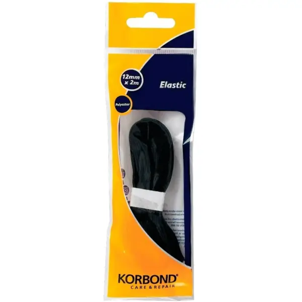 Korbond Polyester Elastic Black 12mm x 2m