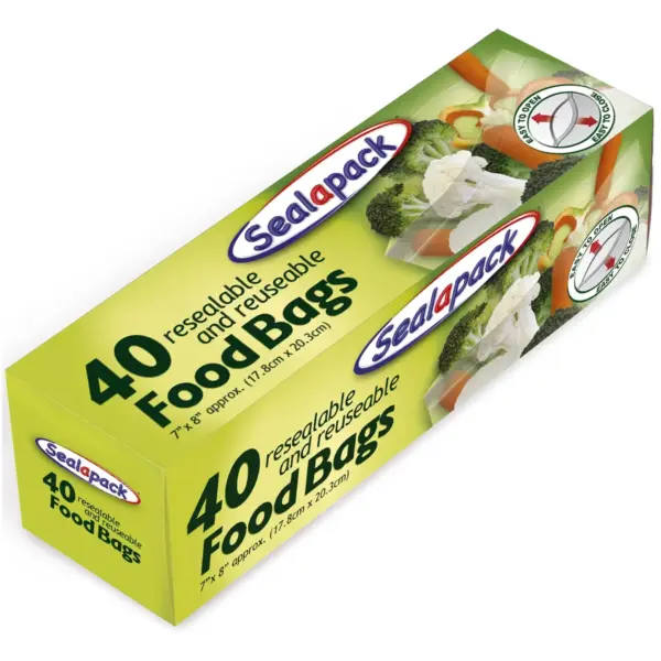 Sealapack Resealable Food Bags 40 Pack 17.8x20.3cm