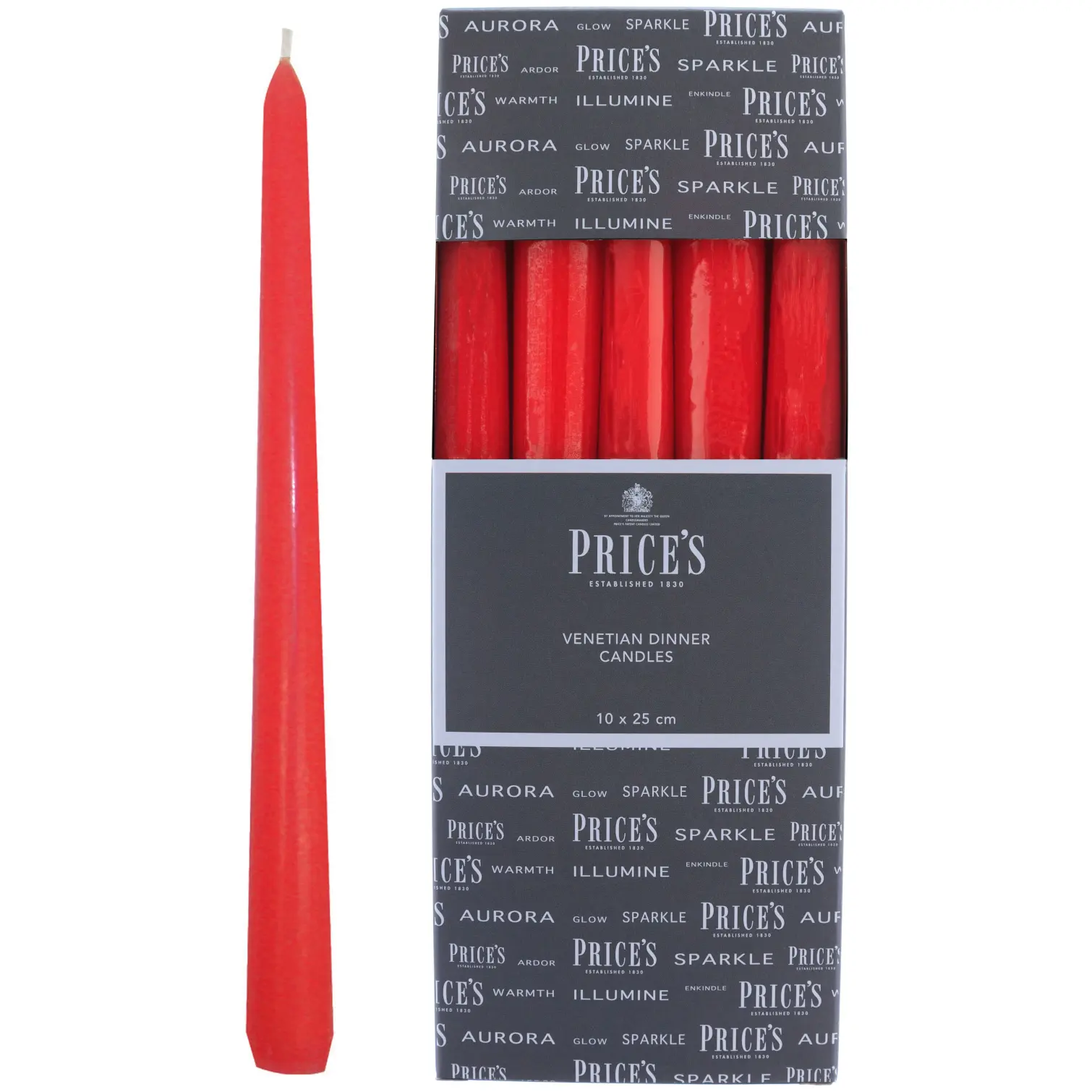 Prices Venetian Dinner Candle Red 25.5cm