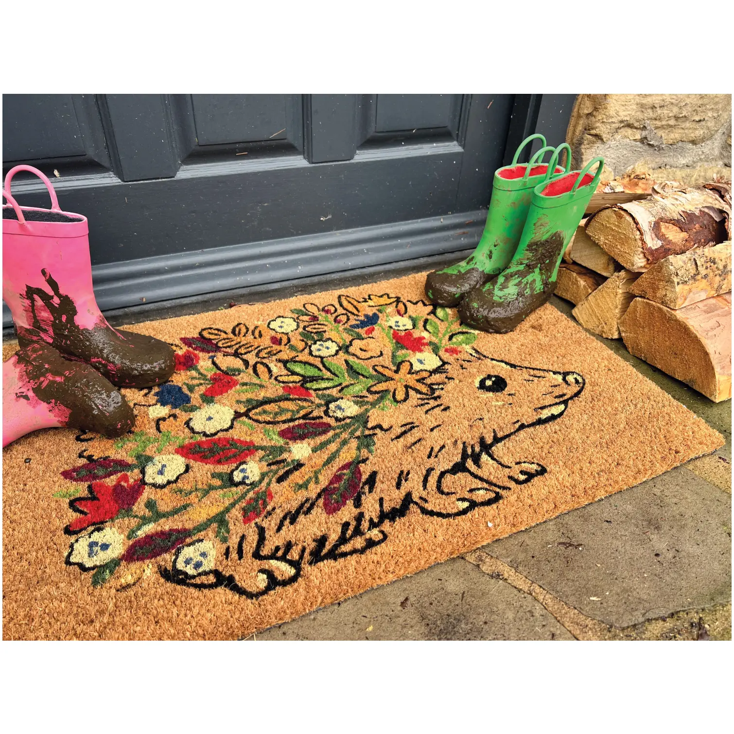 My Mat Coir Floral Hedgehog 45x75cm