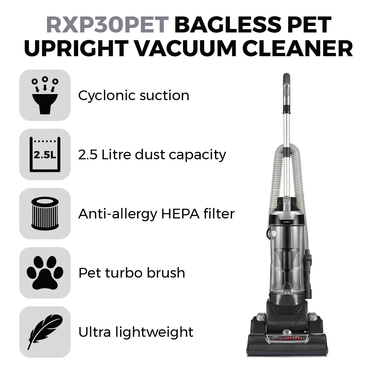 Tower T108000PLPET Pet Upright Bagless Cleaner