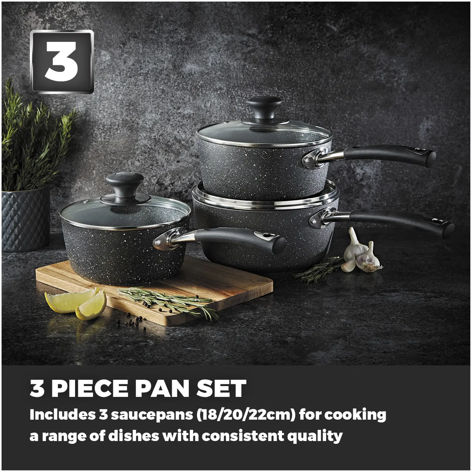 Tower Precision 3 Pce Saucepan Set