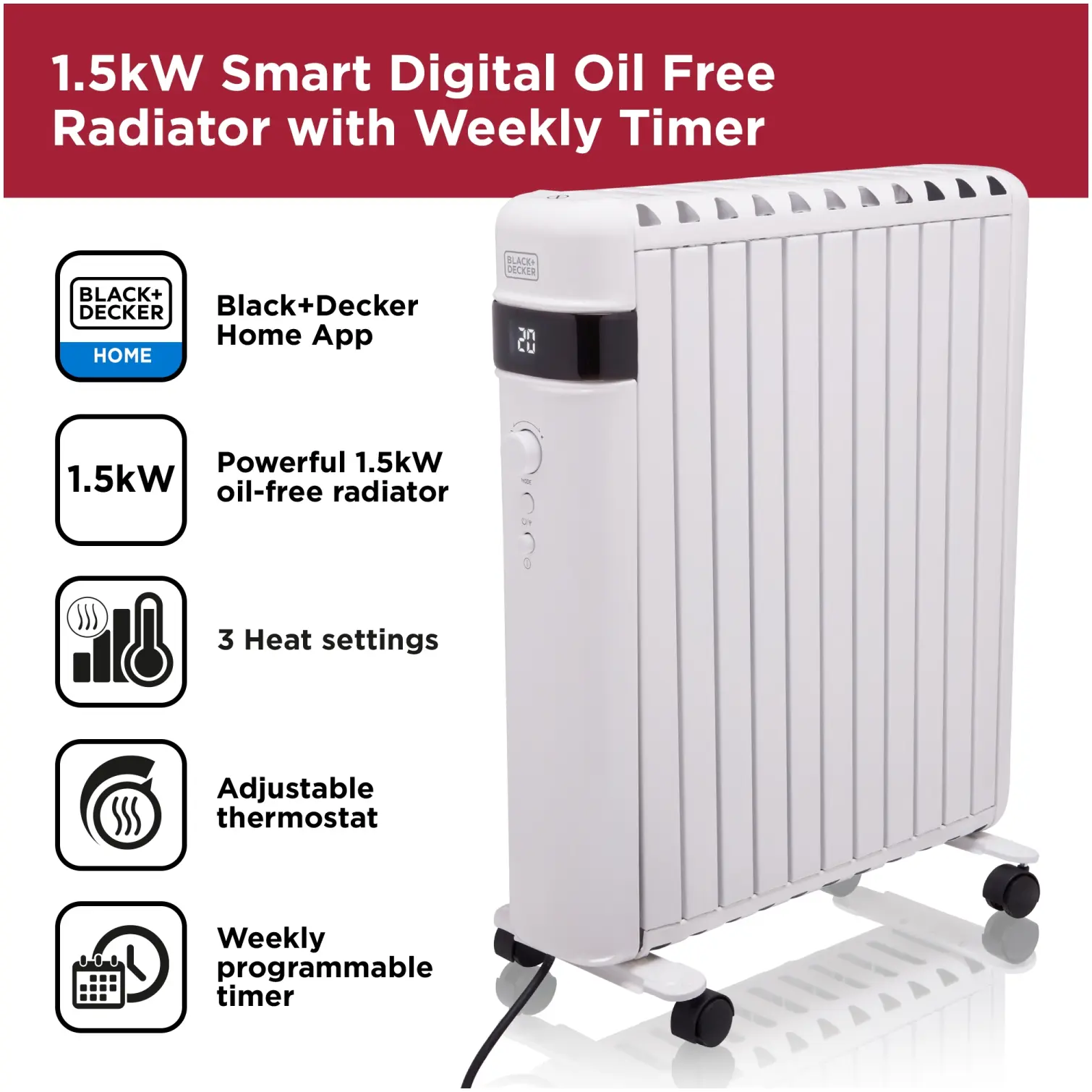 Black+Decker Smart Digital Oil Free Radiator 1.5kw