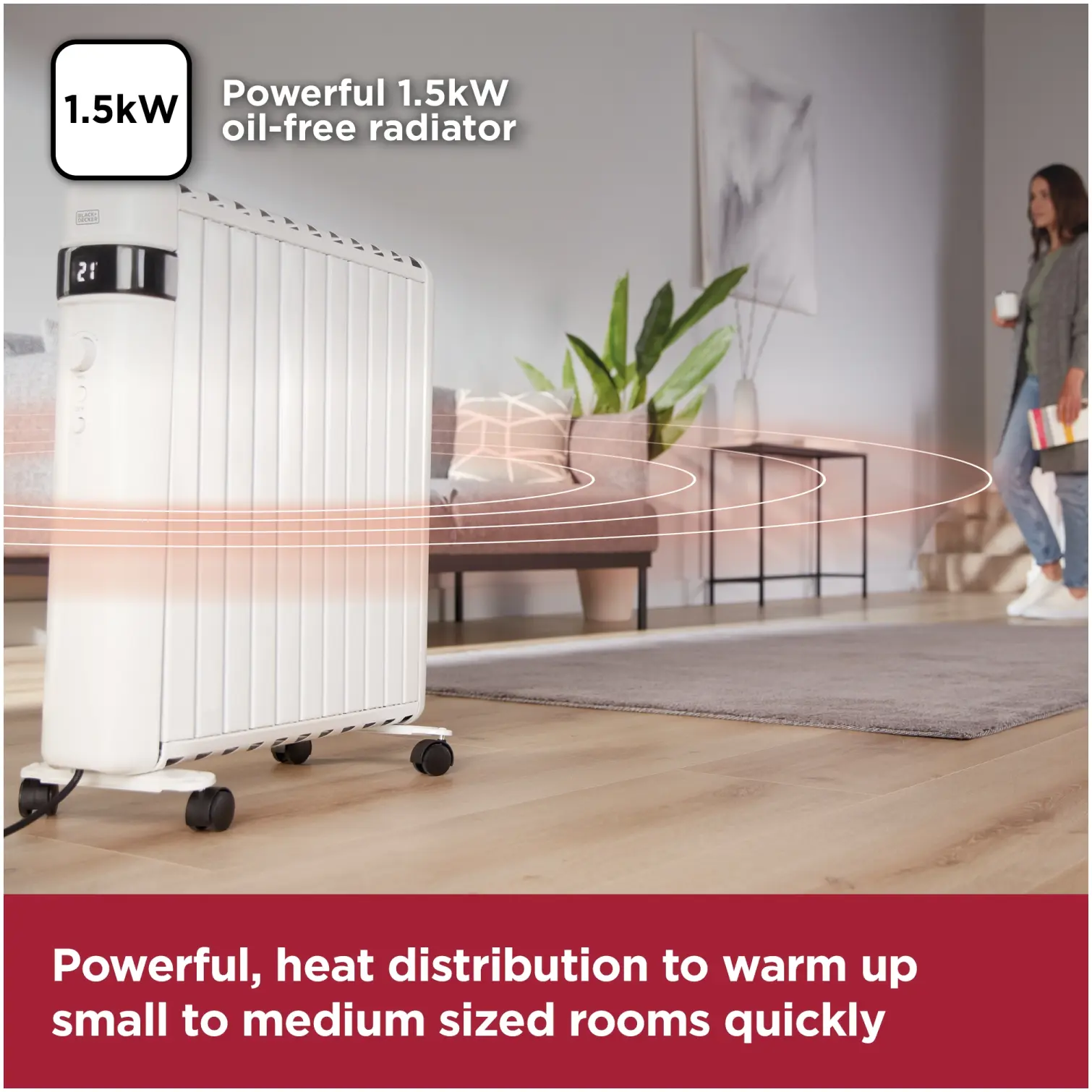 Black+Decker Smart Digital Oil Free Radiator 1.5kw