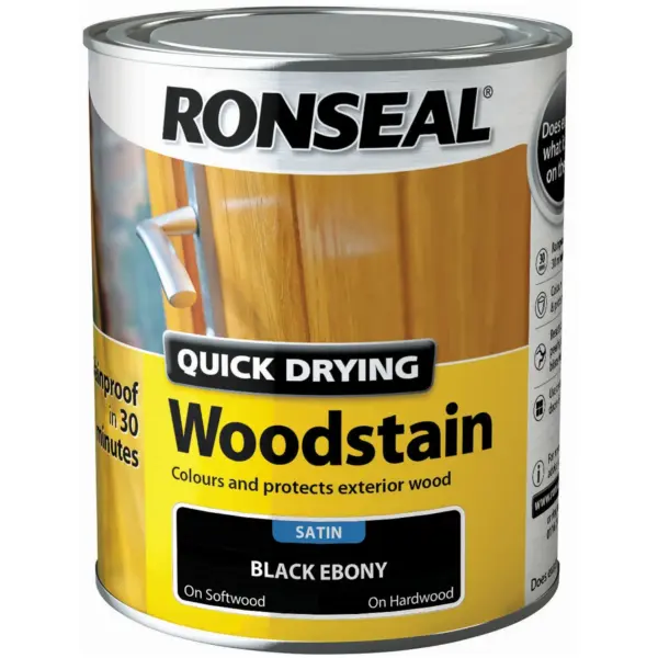 Ronseal Satin Quick Dry Woodstain Ebony 750ml