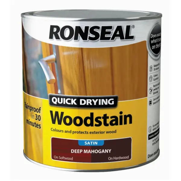 Ronseal Satin Quick Drying Woodstain Deep Mahogany 2.5Ltr