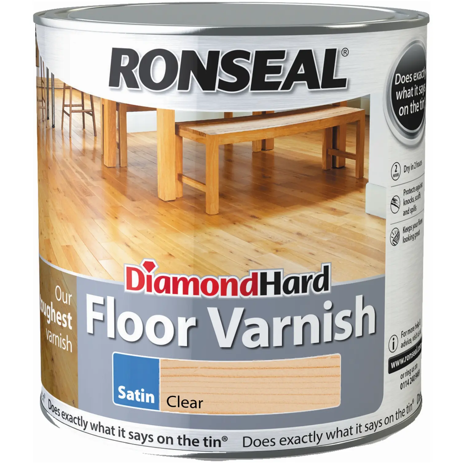 Ronseal Diamond Hard Floor Varnish Clear Satin 2.5Ltr