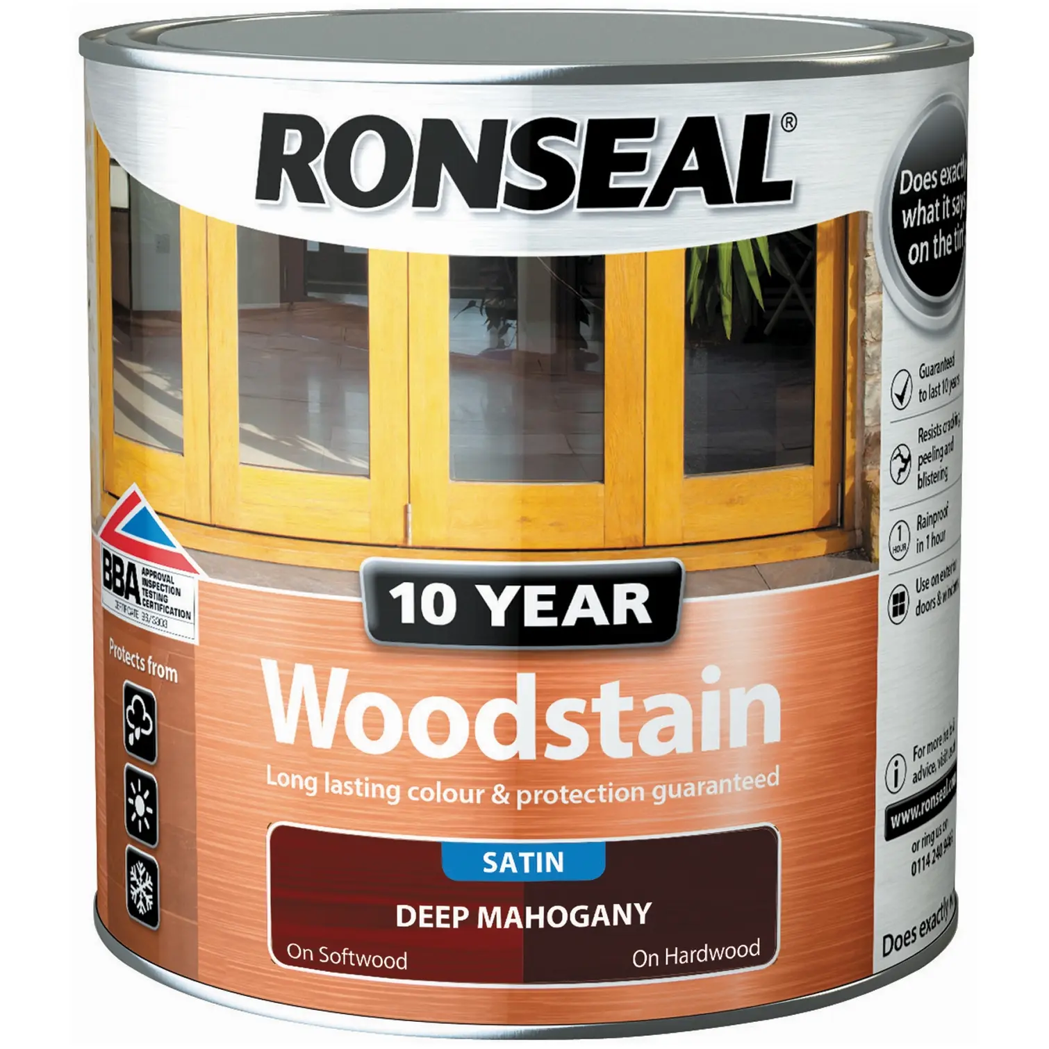 Ronseal 10 Year Woodstain Deep Mahogany 2.5Ltr
