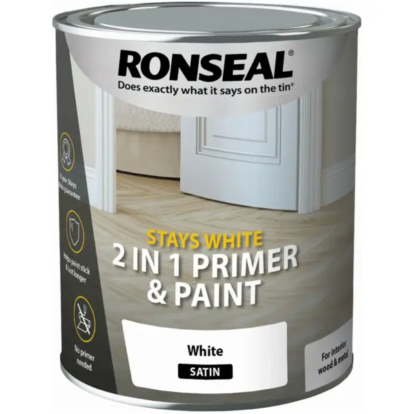 Ronseal White Satin 2in1 Wood Paint 750ml