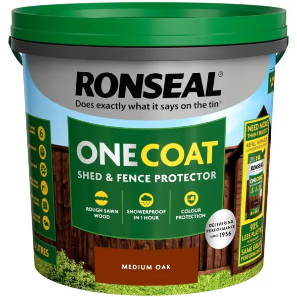 RNS0507 Ronseal One Coat Shed & Fence Protector Medium Oak 5ltr