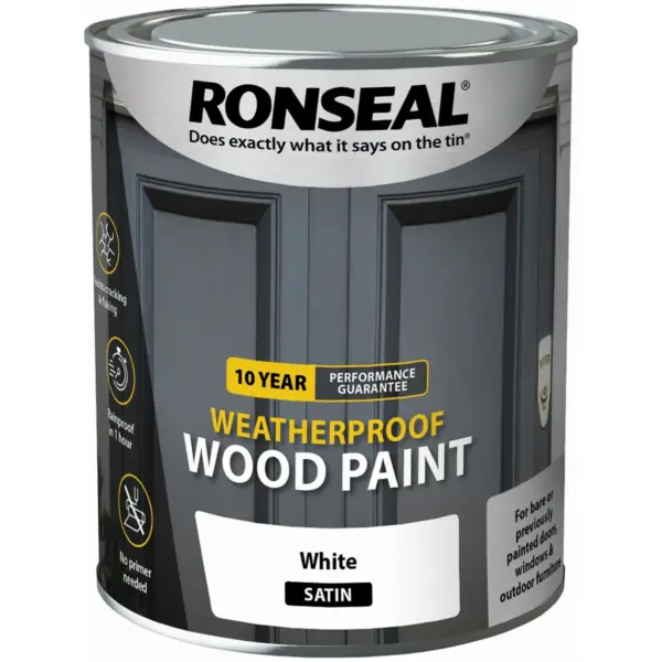 Ronseal 10Y Weatherproof Wood Paint White Satin 750ml